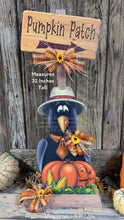 Load image into Gallery viewer, Wooden Crow Pumpkin Patch Sign, Fall Porch decoration, Harvest Pumpkin and crow, Hay-stack accent, Halloween, Thanksgiving Farmhouse Decor
