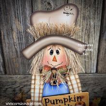 Load image into Gallery viewer, Fall Scarecrow and Pumpkin Patch sign, Fall decoration, Pumpkin arrangement for entry way, Halloween, Farmhouse, Thanksgiving centerpiece
