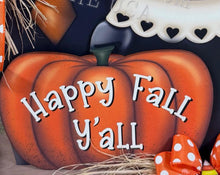 Load image into Gallery viewer, Fall Crow decoration, funny Crow couple with Pumpkin Sign, Porch decor, Halloween centerpiece, Hay-stack sitter, Thanksgiving arrangement
