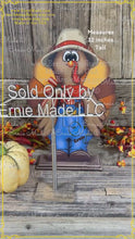 Load and play video in Gallery viewer, Thanksgiving Turkey decoration, funny whimsical wooden Turkey with overalls, Tiered tray, farmhouse shelf sitter, Fall table arrangement
