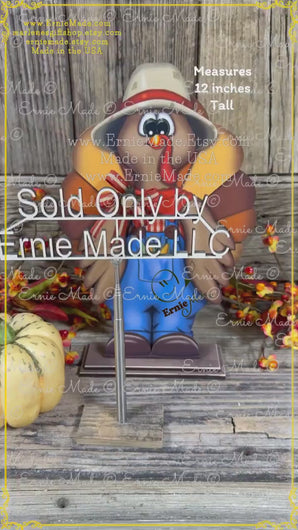 Thanksgiving Turkey decoration, funny whimsical wooden Turkey with overalls, Tiered tray, farmhouse shelf sitter, Fall table arrangement