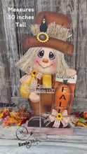 Load and play video in Gallery viewer, Fall decoration, Scarecrow and Pumpkin, Thanksgiving arrangement for table, cute Halloween, autumn floral, Welcome Fall sign for entryway
