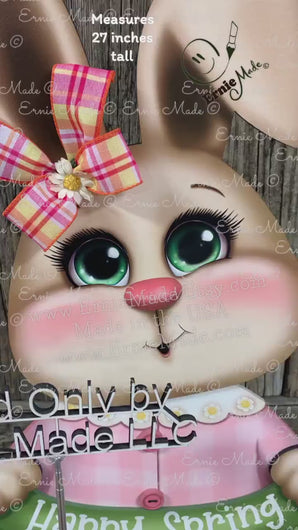 Spring Decoration, Easter Bunny centerpiece, Vintage Easter Rabbit, Farmhouse decor wooden Bunny with Easter sign, Bunny holding Spring sign