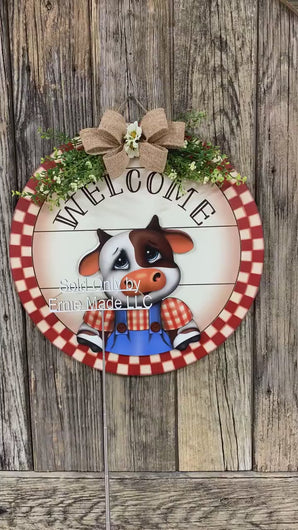 Front door hanger, Farmhouse door hanger, cow decor, Housewarming gift, Cow wreath, Farmhouse wreath, storm door wreath, front door wreath