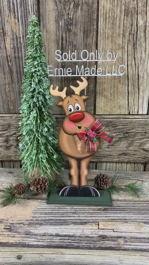 Christmas Reindeer decoration, Christmas decoration, Rudolph shelf sitter, Christmas tiered tray table decor, wooden Rudolph with Red nose