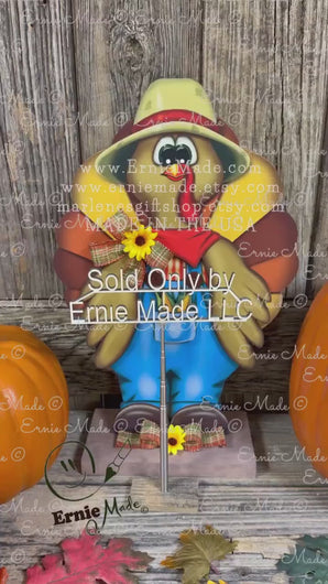 Whimsical Wooden Turkey Decoration, Thanksgiving Fall Centerpiece, Farmhouse Sign, Funny Harvest Decor, Ernie Made Turkey with big shoes,