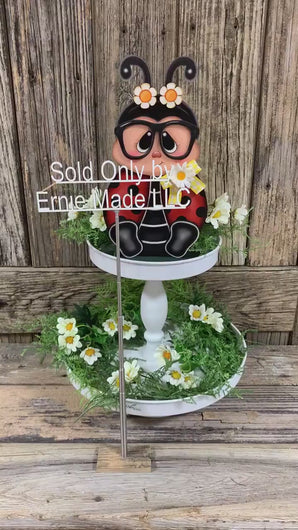 Ladybug decoration, Farmhouse summer decor, Tiered tray decor, wood ladybug sign, Summer ladybug shelf sitter, ladybug with big glasses, bee