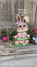 Load and play video in Gallery viewer, Spring Decoration, Easter Bunny centerpiece, Farmhouse Easter Springtime Tiered tray decor, wooden Bunny shelf sitter on base, Easter Rabbit
