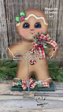 Load and play video in Gallery viewer, Gingerbread Decoration, Christmas centerpiece, Farmhouse Holiday floral arrangement, large wooden gingerbread girl, kitchen sweets decor
