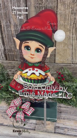 Christmas girl elf decoration, Holiday tiered tray, Elf shelf sitter, Christmas Elf sweets table decor, Kitchen Gingerbread, baking elf girl
