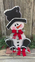 Load and play video in Gallery viewer, Snowman decoration, Snowman centerpiece, Winter decoration, Snowman decor, Snowman, Ernie Made snowman, Snowman shelf sitter, Wooden snowman
