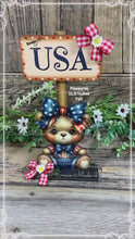 Load and play video in Gallery viewer, Patriotic decoration, USA, America sign, Fourth of July, Summer tiered tray, 4th of July decor for kitchen, office decor, shelf sitter, bear
