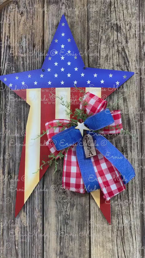 Patriotic decoration for front door, summer door hanger, red, white and blue star, Fourth of July wreath, 4th of July floral, Americana sign