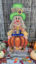 Load and play video in Gallery viewer, Scarecrow, Fall wooden Scarecrow with stand, wooden pumpkin porch decor, Thanksgiving Pumpkin centerpiece, Scarecrow wood crafts, Halloween
