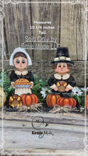 Load and play video in Gallery viewer, Thanksgiving decoration, Pilgrim and Turkey decor for table, Autumn shelf sitter, Tiered tray, Fall centerpiece, Pilgrim girl, pumpkin decor
