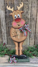 Load and play video in Gallery viewer, Christmas Reindeer decoration, Large Reindeer, Rudolph and Santa decor, Wooden Reindeer with stand, Farmhouse Christmas Porch decoration,
