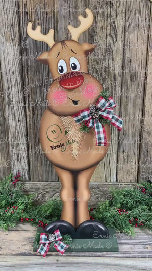 Christmas Reindeer decoration, Large Reindeer, Rudolph and Santa decor, Wooden Reindeer with stand, Farmhouse Christmas Porch decoration,