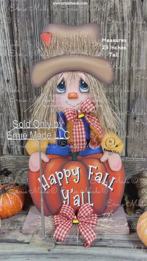 Fall Scarecrow decoration, wooden standing Scarecrow with large pumpkin sign, Autumn porch decor, Thanksgiving, Halloween, pumpkin fall sign