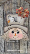 Load and play video in Gallery viewer, Scarecrow decoration, fall door hanger, Wooden Hello Fall sign, Thanksgiving porch accent, Halloween, front door wreath, Farmhouse, Autumn
