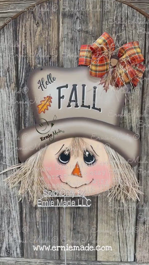 Scarecrow decoration, fall door hanger, Wooden Hello Fall sign, Thanksgiving porch accent, Halloween, front door wreath, Farmhouse, Autumn