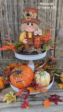 Load and play video in Gallery viewer, Fall Scarecrow decoration, tier tray, kitchen island fall arrangement, riser decor, wooden shelf sitter, Halloween, Farmhouse, Thanksgiving
