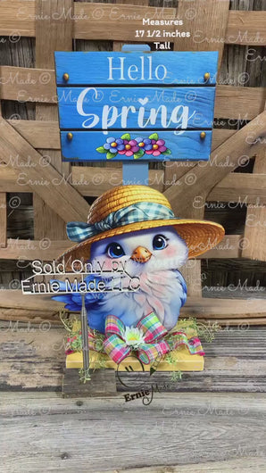 Spring Decoration, Easter blue bird decoration, Spring floral arrangement, blue bird shelf sitter, cute hello spring sign, tabletop decor