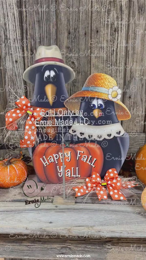 Fall Crow decoration, funny Crow couple with Pumpkin Sign, Porch decor, Halloween centerpiece, Hay-stack sitter, Thanksgiving arrangement