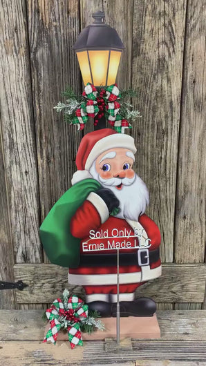 Santa Clause Decoration, Christmas centerpiece, Primitive Santa decor, Christmas Porch decor, Wooden Santa with North pole sign, Candy decor