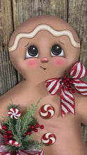Load and play video in Gallery viewer, Gingerbread Decoration, Christmas door hanger, Gingerbread Christmas wreath for front door, gingerbread decor ,Gingerbread door hanger
