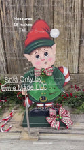 Load and play video in Gallery viewer, Christmas elf decoration, Holiday tiered tray, Boy Elf shelf sitter, Christmas Elf, sweets kitchen table decor, Candy Cane Gingerbread, elf
