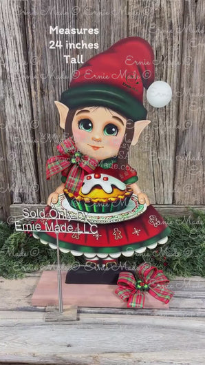 Elf Girl Decoration Christmas, Baking, Holiday kitchen centerpiece, elf doll, entryway, mantel, Farmhouse Gingerbread decor, Santas helper
