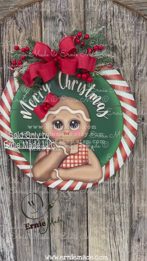 Gingerbread decoration, Front door hanger for Christmas, Christmas Farmhouse Gingerbread decor, round Christmas baking sign, Christmas gift