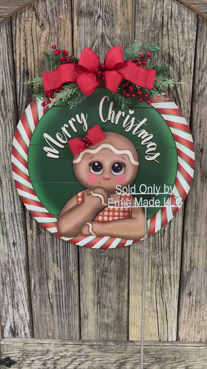 Gingerbread decoration, Front door hanger for Christmas, Christmas Farmhouse Gingerbread decor, round Christmas baking sign, Christmas gift