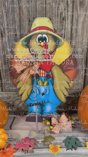 Whimsical Wooden Turkey Decoration, Thanksgiving Fall Centerpiece, Farmhouse Sign, Funny Harvest Corn Decor, Standing Turkey with big shoes