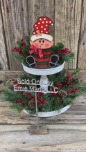 Load and play video in Gallery viewer, Christmas elf decoration, Holiday tiered tray, wood Elf shelf sitter, Christmas table decor, Sweets, Gingerbread, Elf and Gingerbread decor
