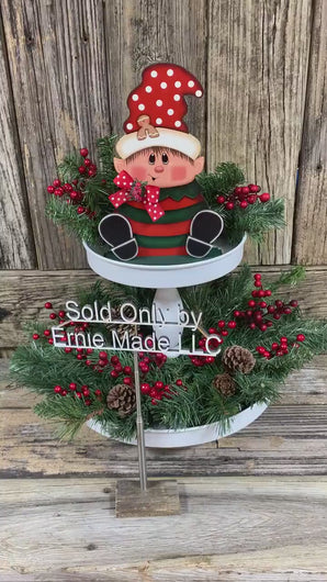 Christmas elf decoration, Holiday tiered tray, wood Elf shelf sitter, Christmas table decor, Sweets, Gingerbread, Elf and Gingerbread decor