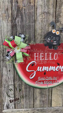 Load and play video in Gallery viewer, Summer decoration, Front door wreath, Hello Summer sign for door, watermelon slice door hanger, cute summer wreath porch decor, storm door
