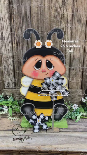Bee decoration, summer decoration, Bee arrangement, Wooden Bee with stand, Bumble Bee decor, Summer Bee shelf sitter, garden and porch decor