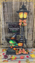 Load and play video in Gallery viewer, Halloween Decoration, Witch broom parking sign, Cute frog with witch hat, Jack o lantern pumpkin, Halloween Witch decor for entryway or home
