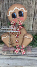 Load and play video in Gallery viewer, Gingerbread Decoration, Christmas centerpiece, Wooden Gingerbread with stand, gingerbread decor, gingerbread doll centerpiece, Candy decor
