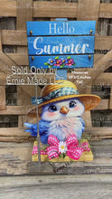 Load and play video in Gallery viewer, Summer Decoration, cute blue bird with hat, entry table, shelf sitter, Tiered tray, hello summer sign, porch garden arrangement table decor
