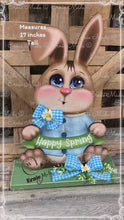 Load and play video in Gallery viewer, Spring Decoration, Easter Bunny centerpiece, shelf sitter, Vintage Easter Farmhouse decor, wood Bunny with Easter sign, Primitive rabbit
