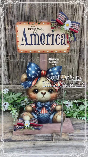 Patriotic decoration for Summer, USA, America sign, Fourth of July, Memorial Day, 4th of July, bear decoration for entryway mantle or porch