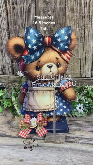 Patriotic Bear decoration for Summer, USA, American decor, Fourth of July, Memorial Day, 4th of July decoration for entryway mantle or porch