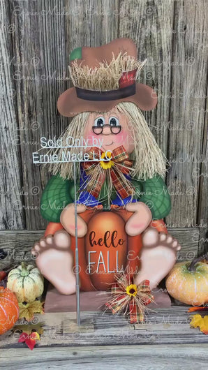 Scarecrow for Fall decoration, Pumpkin sign for porch, Hello Fall sign, Wooden Scarecrow with hat, Halloween porch decor, Thanksgiving decor