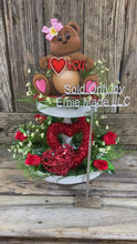 Load and play video in Gallery viewer, Valentine&#39;s Day decoration, Valentine Shelf sitter Bear with heart, Valentine tiered tray decoration, Gift for her, Valentine teddy Bear,
