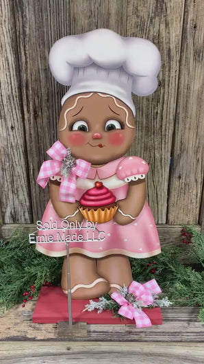 Pink Gingerbread Decoration, Pastel Pink Christmas Gingerbread decoration, Kitchen baking decor, pink Gingerbread and cupcake decorations