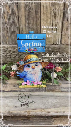 Spring Decoration, Easter blue bird decoration, Tiered tray decor, wooden blue bird with hello spring sign, cute Easter floral and blue bird