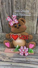 Load and play video in Gallery viewer, Valentine&#39;s Day decoration, Valentine Centerpiece, Bear with heart, Valentine porch decor, Gift for her, Valentine teddy Bear with sign,
