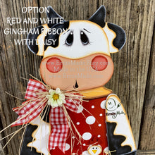 Load image into Gallery viewer, Farmhouse cow door hanger, Cow decoration, Wooden Cow sign, Cow door hanger, Farmhouse wall decor, Bovine decor, Farm Cow wreath attachment
